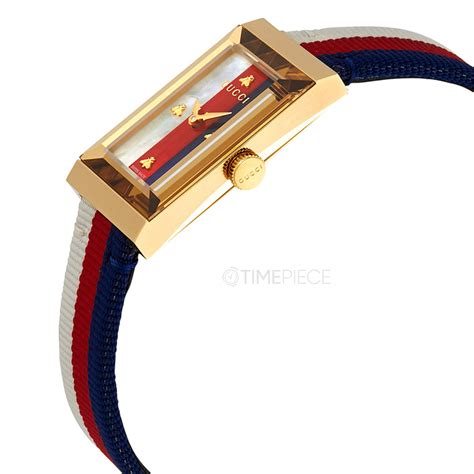 new gucci g-frame gold-tone fabric strap ladies watch ya147405|Gucci G.